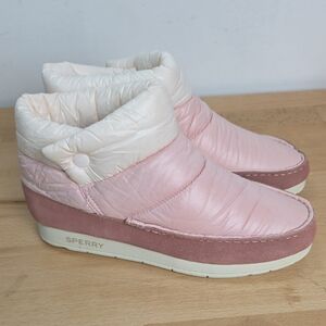 Sperry Pink and Cream Quilted Slip-On Clog Boots Women 10 Used